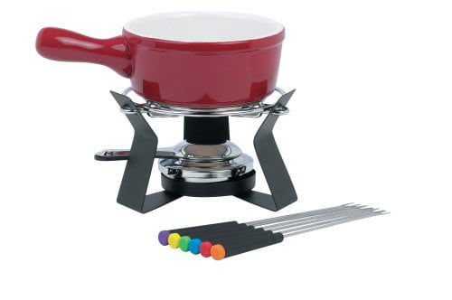 Trudeau Cheese Chocolate Multipurpose Fondue, Red, 10 Piece Set by
