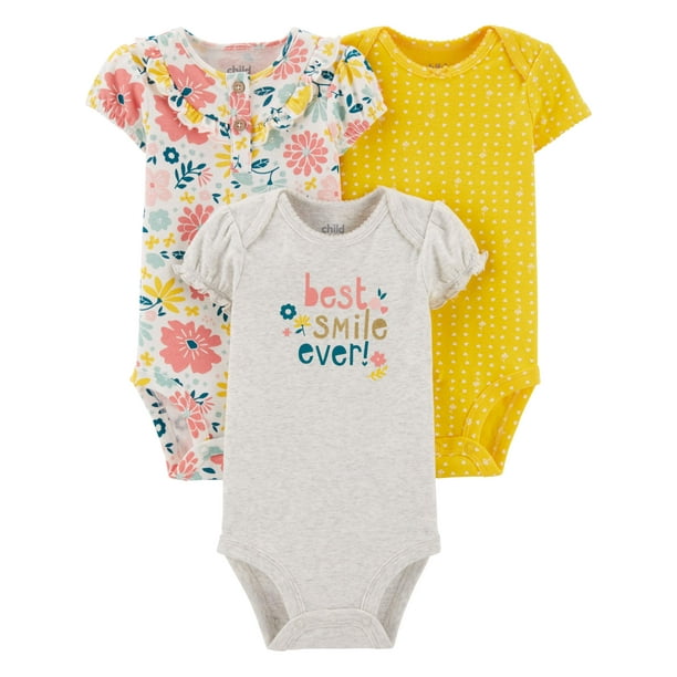 Child of Mine by Carter's Baby Girls Short Sleeve Bodysuits, 3-Pack ...