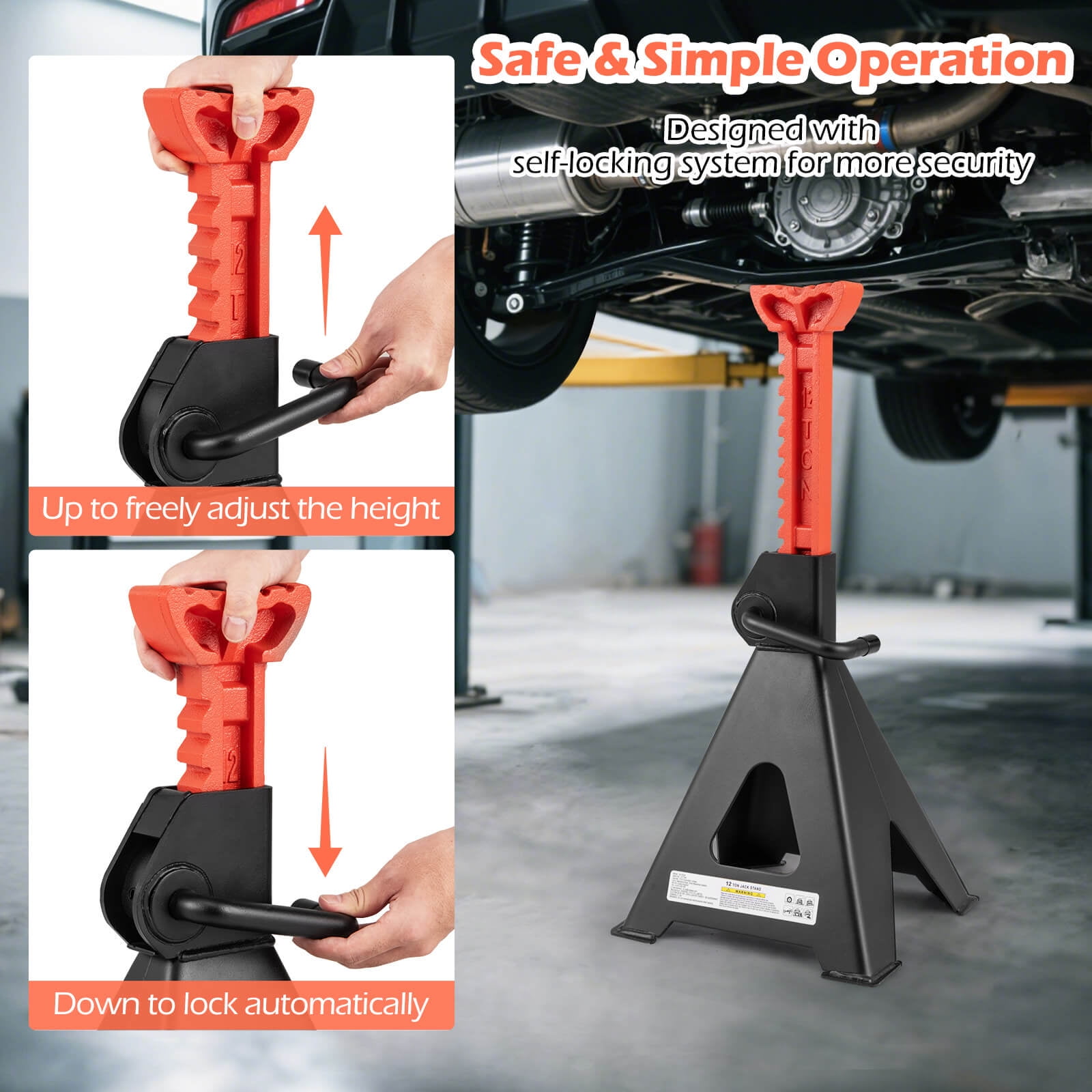 Costway Jack Stands Pack of 2 with Handle Lock & Adjustable Height for Lifting SUV, Sedan