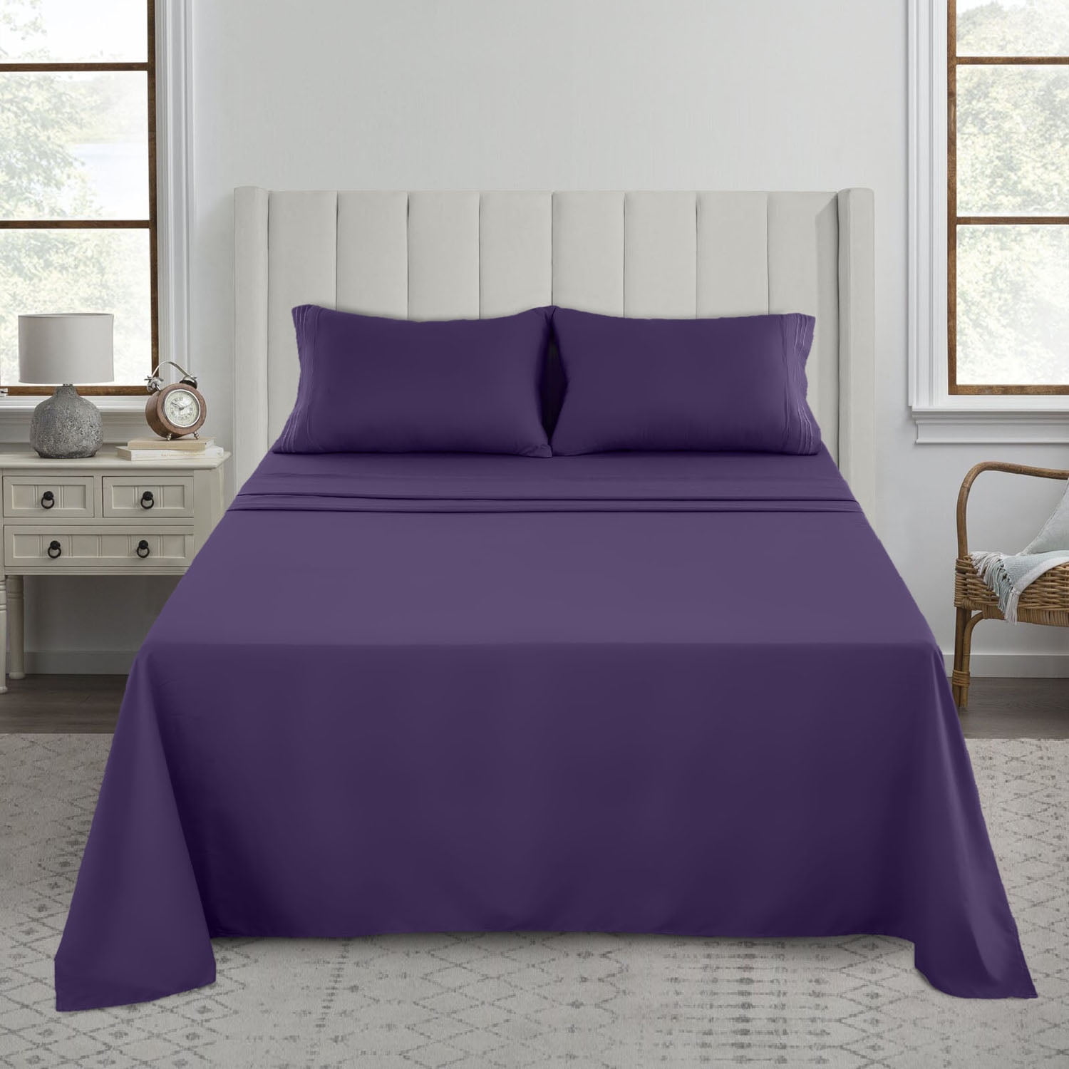 2 Pillowcases Fitted sheet Twin Full Queen Custom Bed Linen Top sheet Cotton Satin Sheets Set of 4 Pieces in Lilac