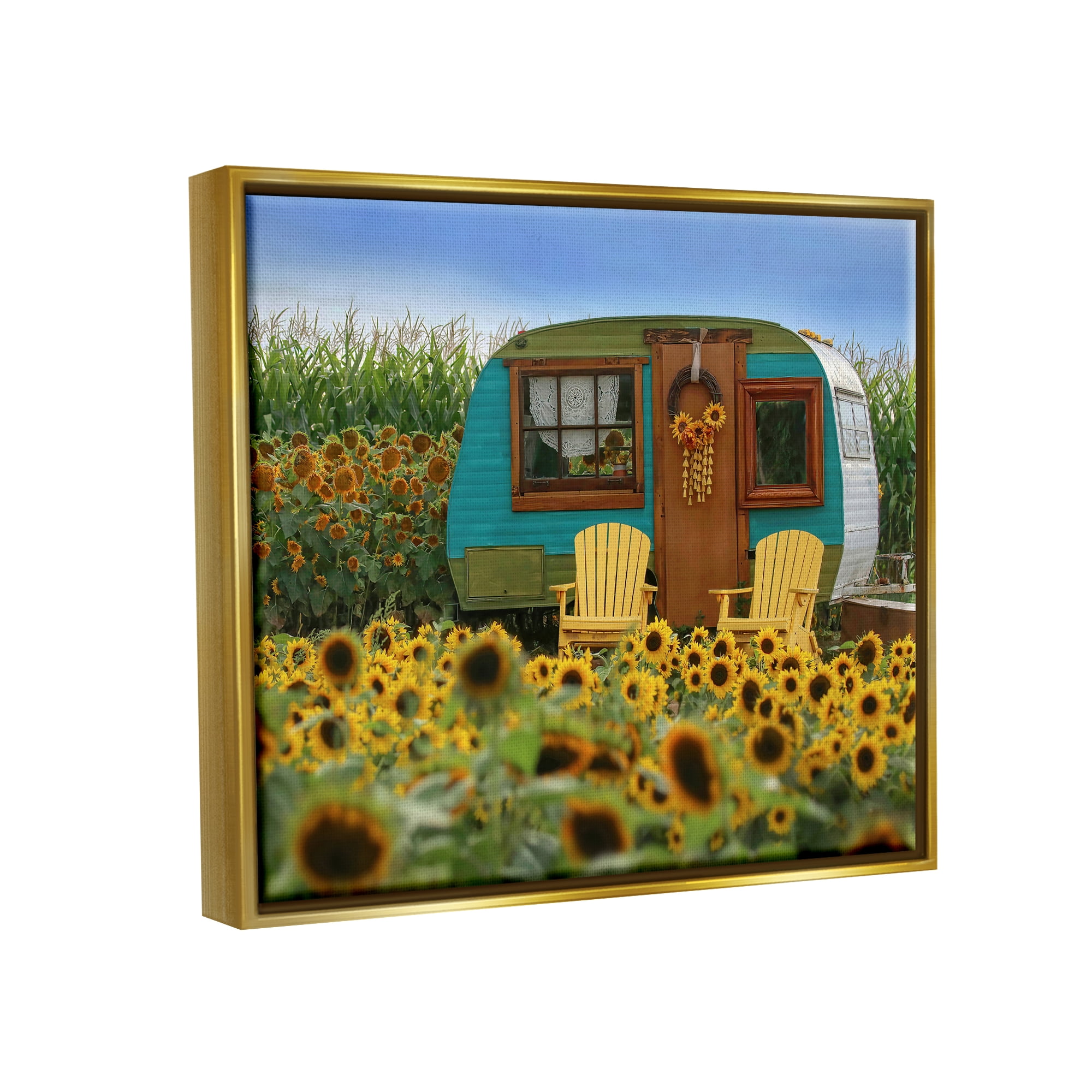 Stupell Lovely Sunflower Field Camper Botanical & Floral Photography Gold Floater Framed Art Print Wall Art