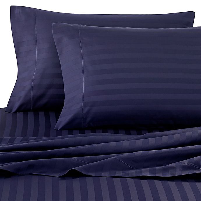 Wamsutta Damask Stripe 500ThreadCount PimaCott California King Sheet Set in Navy