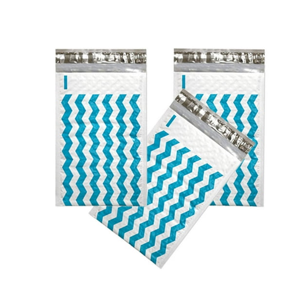 4" x 8" Blue Chevron POLY BUBBLE Mailers, USPS Approved Self Seal Size