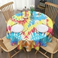 thumbnail image 3 of Colorful Tie Dye Pattern Round Tablecloth 60"x60",Wrinkle Wipeable Table Cloth for Kitchen Dining Room Picnic Patio Party, 3 of 6