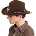 thumbnail image 2 of Sombrero de vaquero deformable unisex, sombrero de vaquera occidental, sombrero de vaquero para el interior del país, sombrero Fedora de ganadero con banda trenzada y calavera de toro, 2 of 7