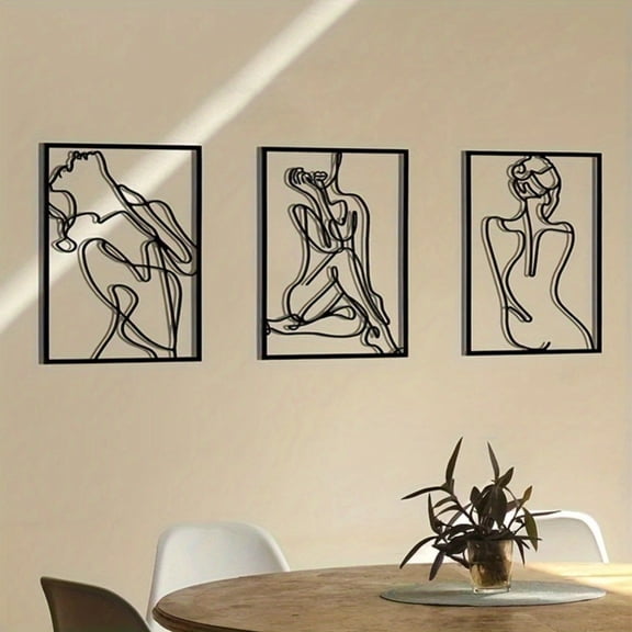 HELLOYOUNG Abstract Line Art Metal Wall Sculpture for Women, Minimalist Modern Wall Decor with Iron Craft, Ready To Hang Living Room Bedroom Art