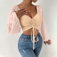 thumbnail image 4 of TASICA Women's Crop Tops V Neck Mesh Front Ruched Blouses Long Sleeve Solid Color Drawstring Tops Soft Lightweightss Cool Blouses 2026 Trendys Clothe, 4 of 9