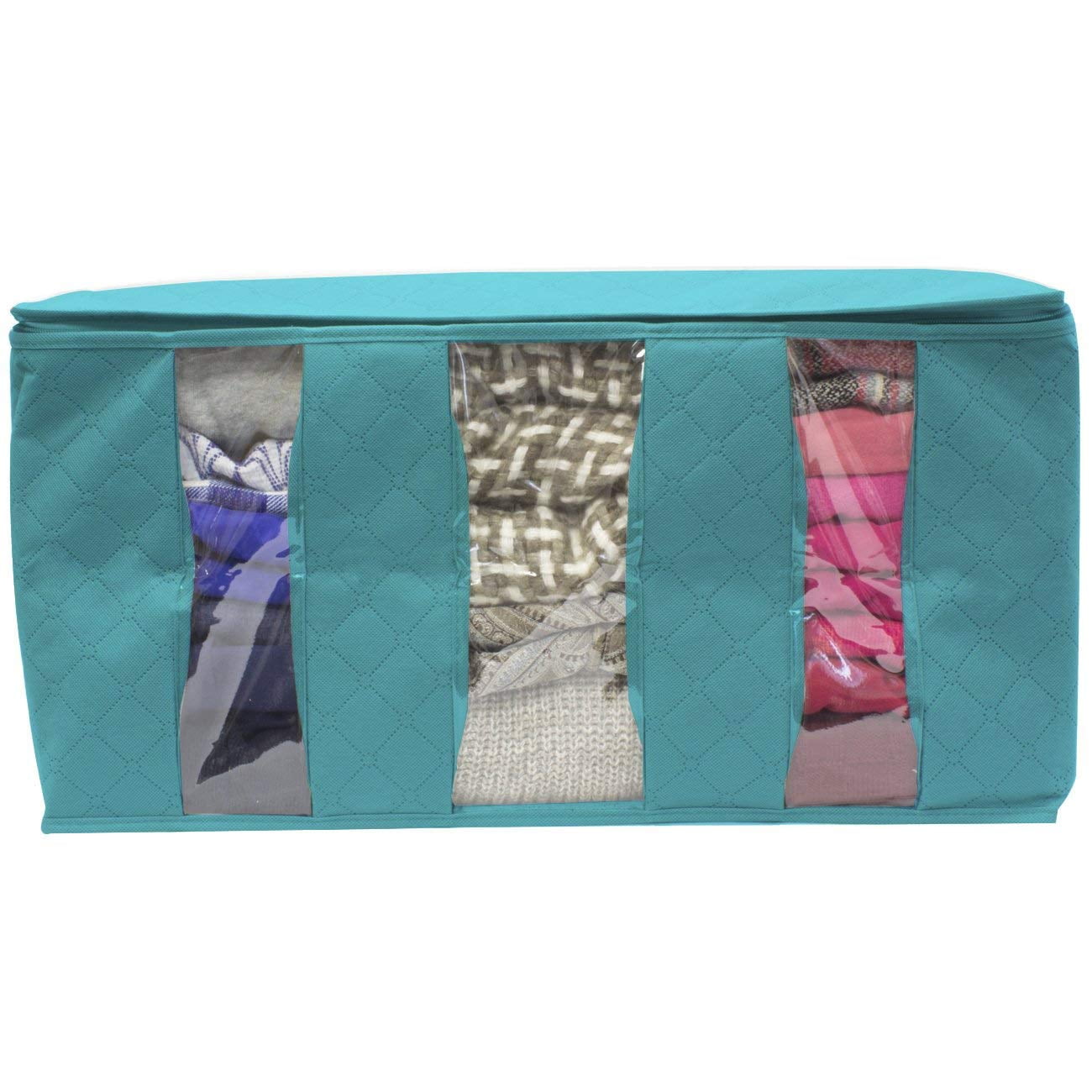 Sorbus 3-Section Foldable Storage Bag Organizers – Clothes, Blankets, Closet & Bedroom Storage, Aqua