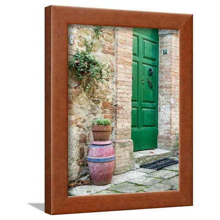 Italy Tuscany Monticchiello Bright Green Door Framed Print Wall