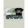 thumbnail image 3 of Miaouyo Toddler Boy Summer Outfit Letter Print Short Sleeve Crew Neck T Shirt Elastic Waist Camouflage Shorts 2 Piece Set, 3 of 9
