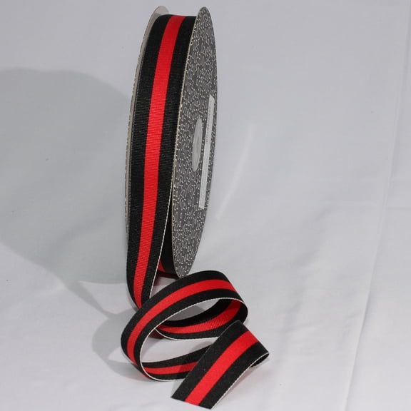 The Ribbon People Black and Red Striped Woven Grosgrain Craft Ribbon 1" x 55 Yards