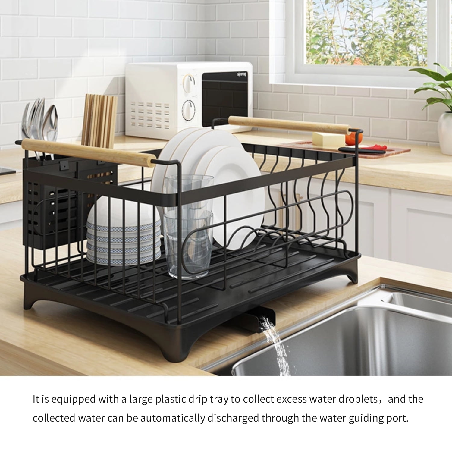 Plastic Dish Drainer With Drip Tray Plate Rack Cutlery Holder Sink Tidy Kitchen 