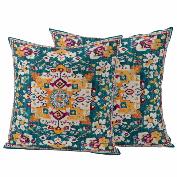2 Pack Outdoor Waterproof Throw Pillow Covers,Bohemia Terracotta Flower Decorative Square Pillow Case Patio Pillowcases for Chair Couch Sofa 16x16in