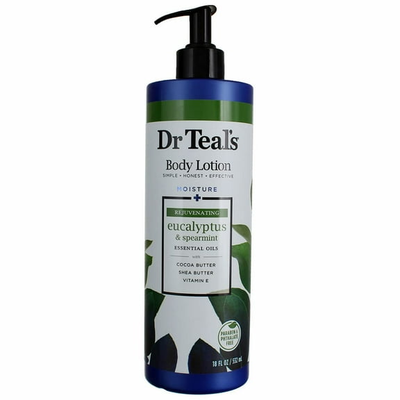 Dr. Teal's Body Lotion - Moisture Plus - Rejuvenating Eucalyptus & Spearmint Essential Oils, 18 Fl Oz 2-Pack (36 Fl Oz)