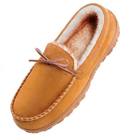 

Berhood Mens Slippers Warm Plush Memory Foam House Slipper for Men Comfortable Bedroom Moccasin Shoes Indoor Outdoor Beige Size 9
