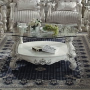 ACME Versailles Coffee Table, Bone White & Clear Glass