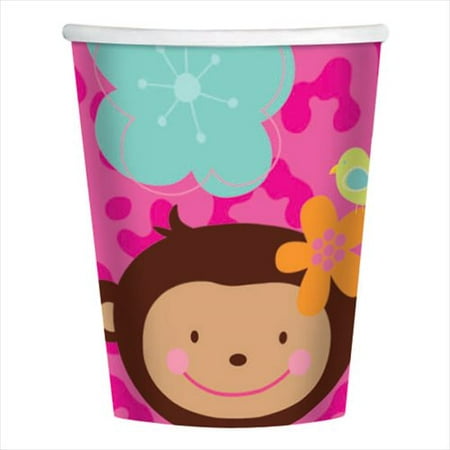 Pink Mod 'Monkey Love' 9oz Paper Cups (8ct)