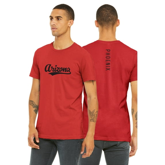 Daxton Adult Unisex Tshirt Arizona Script with Phoenix Vertical on the Back, Red Black, S