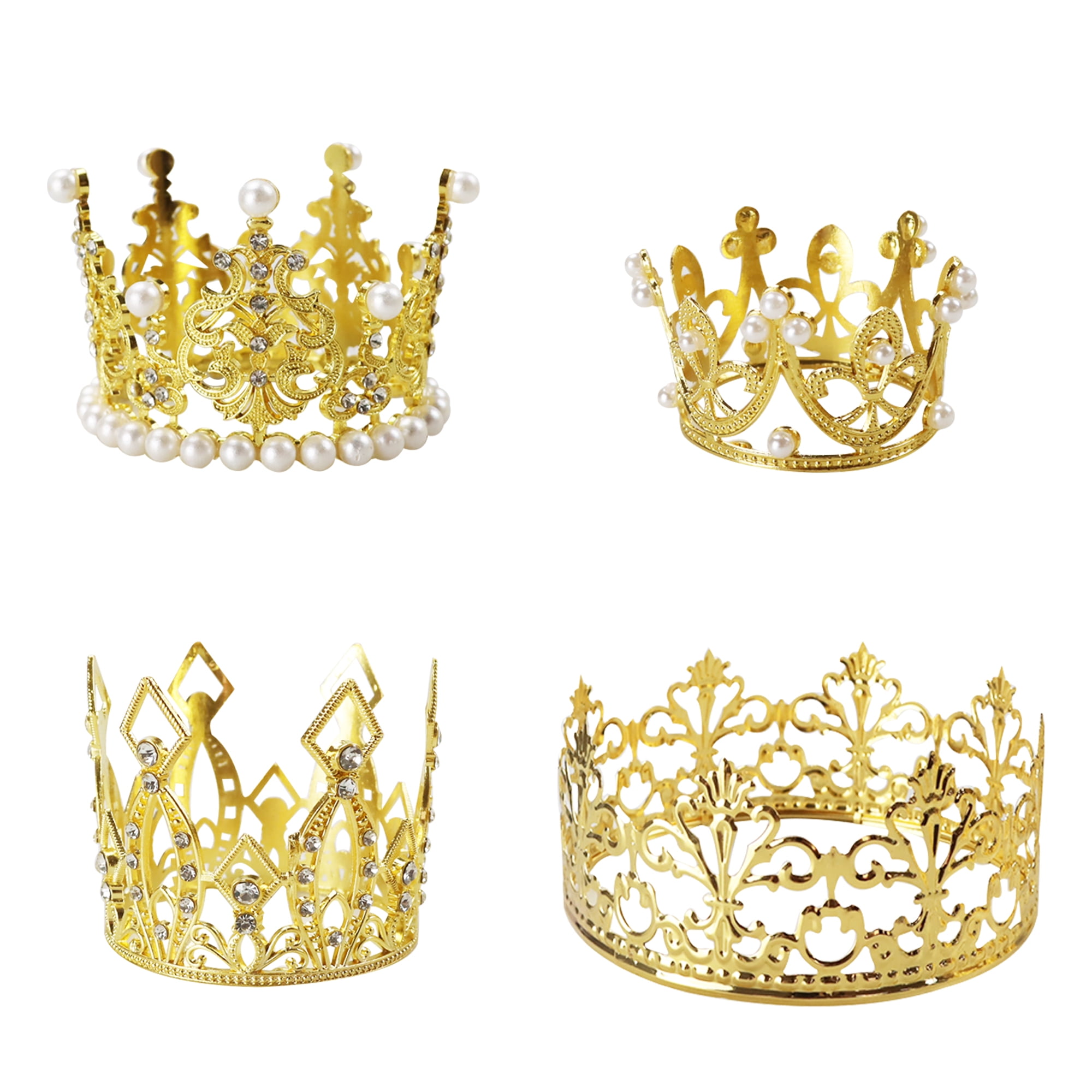 Chris.W 4Pack Vintage Gold Crown Cake Topper Queen Princess Party Wedding Bridal Decor