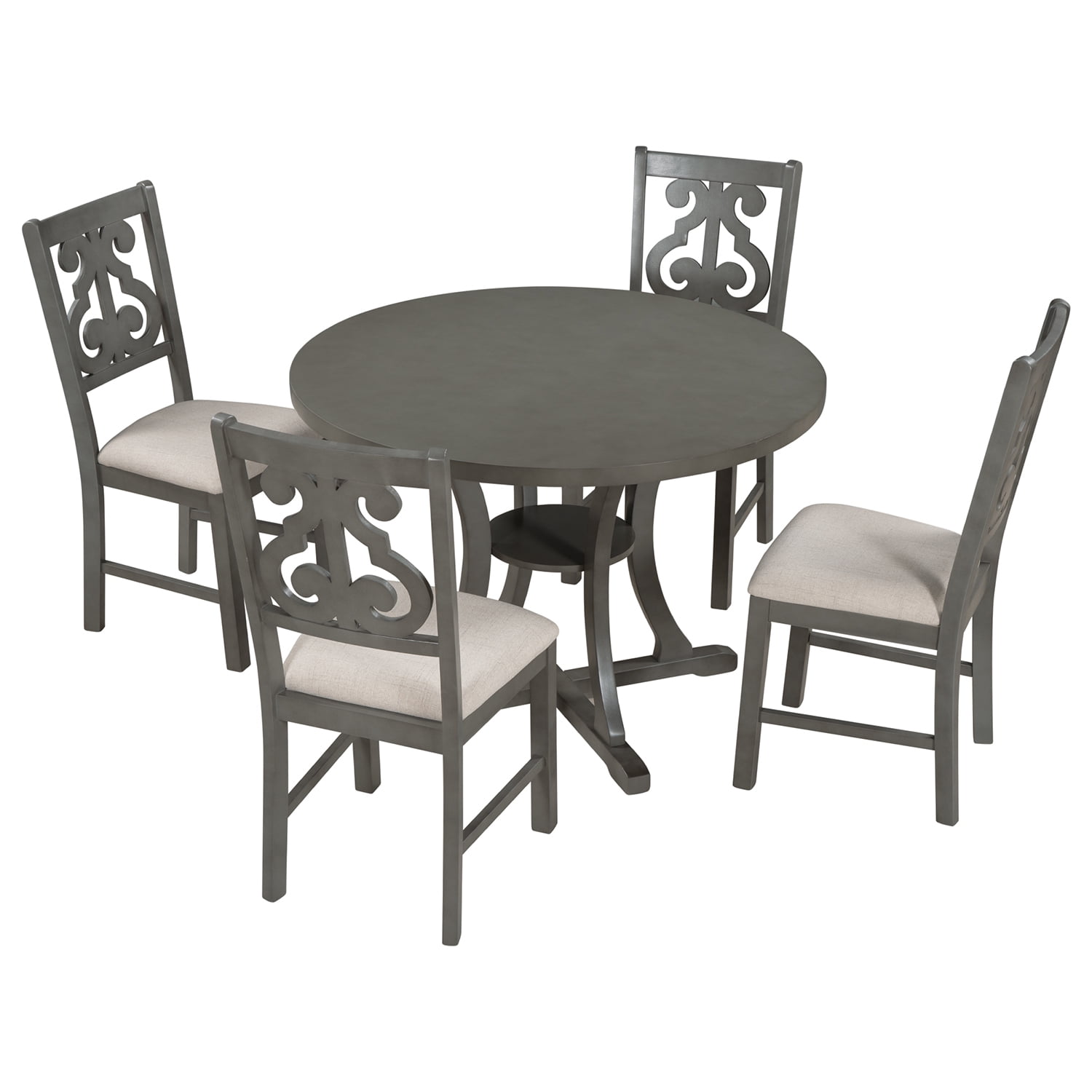 Kepooman 5-Piece Round Dining Table and Chair Set, Dining Table Set for Dining Room, Compact Kitchen Table Set for Home, Gray Kepooman 5-Piece Round Dining Table and Chair Set, Dining Table Set for Dining Room, Compact Kitchen Table Set for Home, Gray