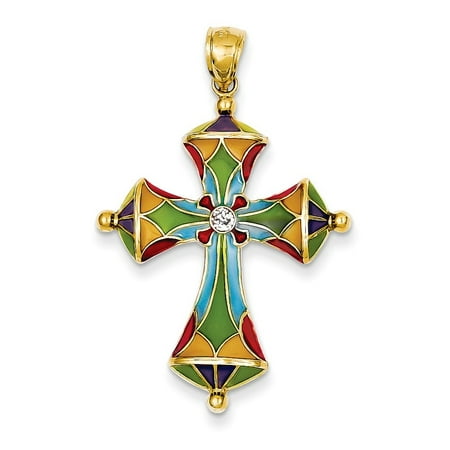 14k Yellow Gold Multi Color Enamel Cross Religious Pendant Charm Necklace Passion Gifts For Women For Her