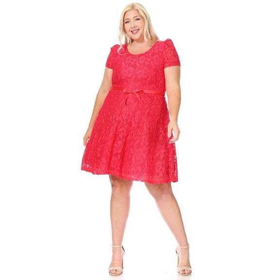 Women's Plus Size Lace Short Sleeve Party Midi Dress