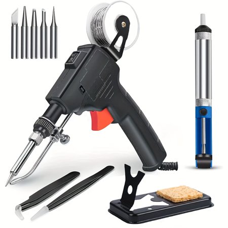 Premium Soldering Iron Kit: 5 Tips Desoldering Pump Tweezers Solder Wire & Stand for Circuit Board Repair DIY & Electronics