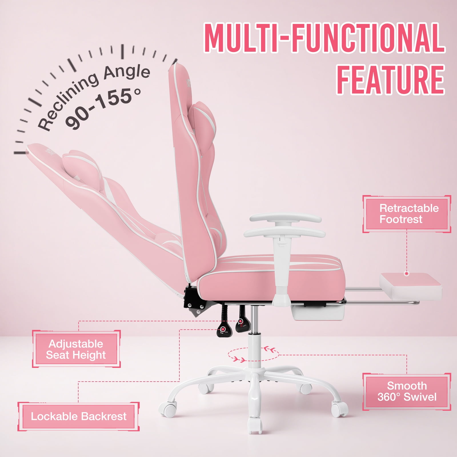HOFFREE Massage Gaming Chair with Footrest, Big and Tall Gamer Chair with Headrest, Reclining Ergonomic Game Chair with Lumbar Support for Adults