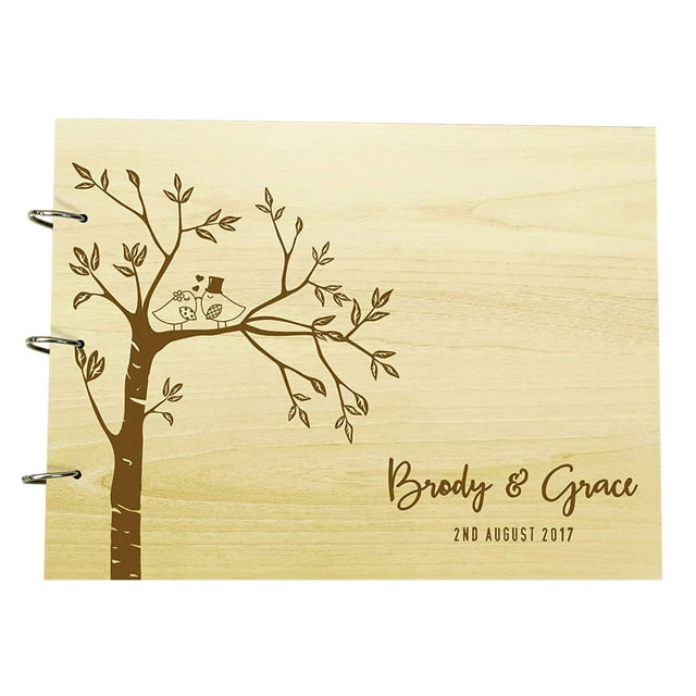 Engraved Trees Couple Birds Wedding Guest Book Personalized Name And Date Photo Albums