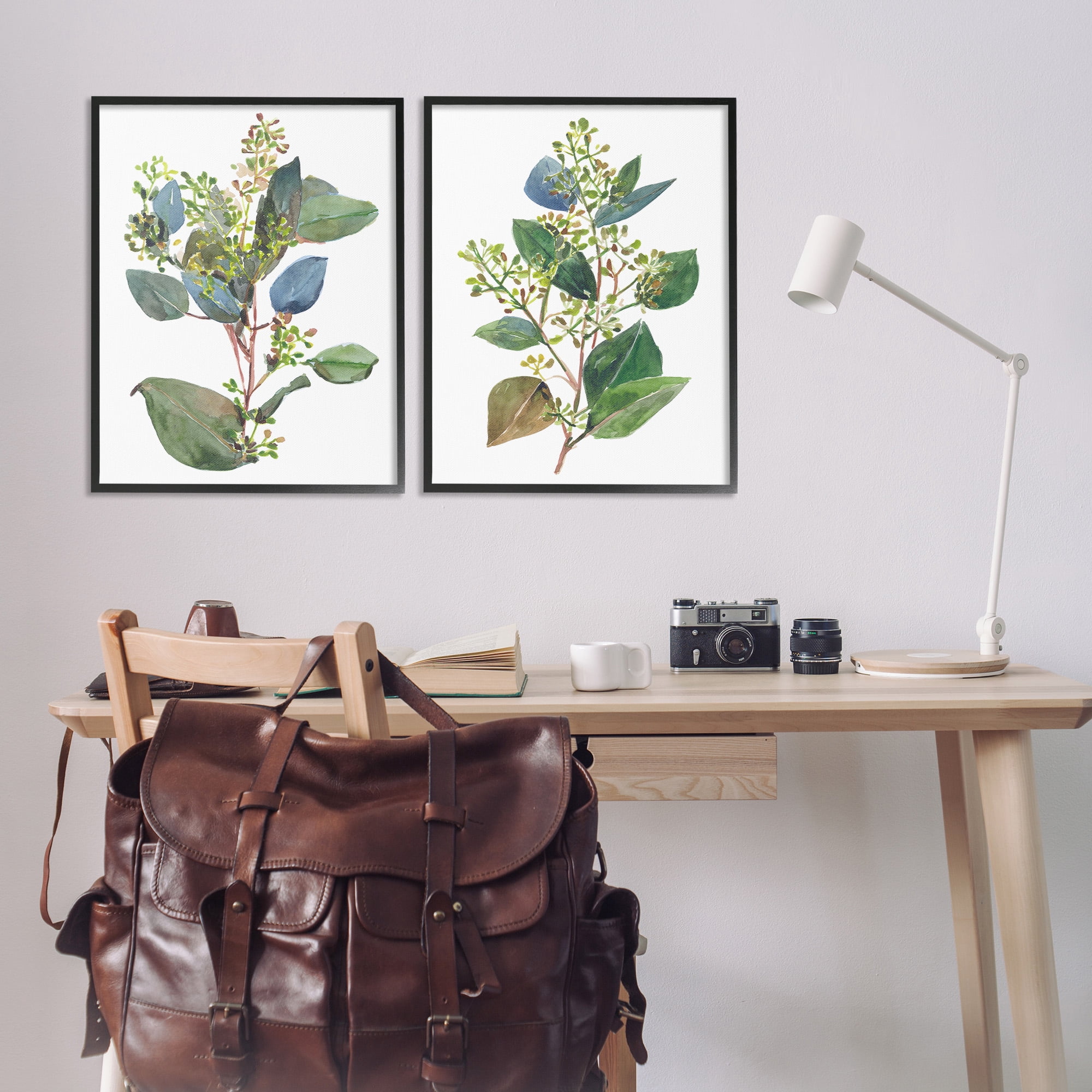 Stupell Industries Soft Eucalyptus Plant Ombre Leaves Botanical & Floral Painting Black Framed Art Print Wall Art, 24 x 30, Set of 2