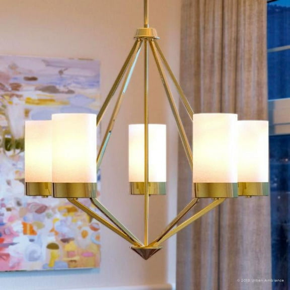 Urban Ambiance Luxury Mid-Century Modern Chandelier, Size: 23"H x 27-3/8"W, with Modern Style Elements, Brushed Bronze Finish and Etched White Shade, UHP2301