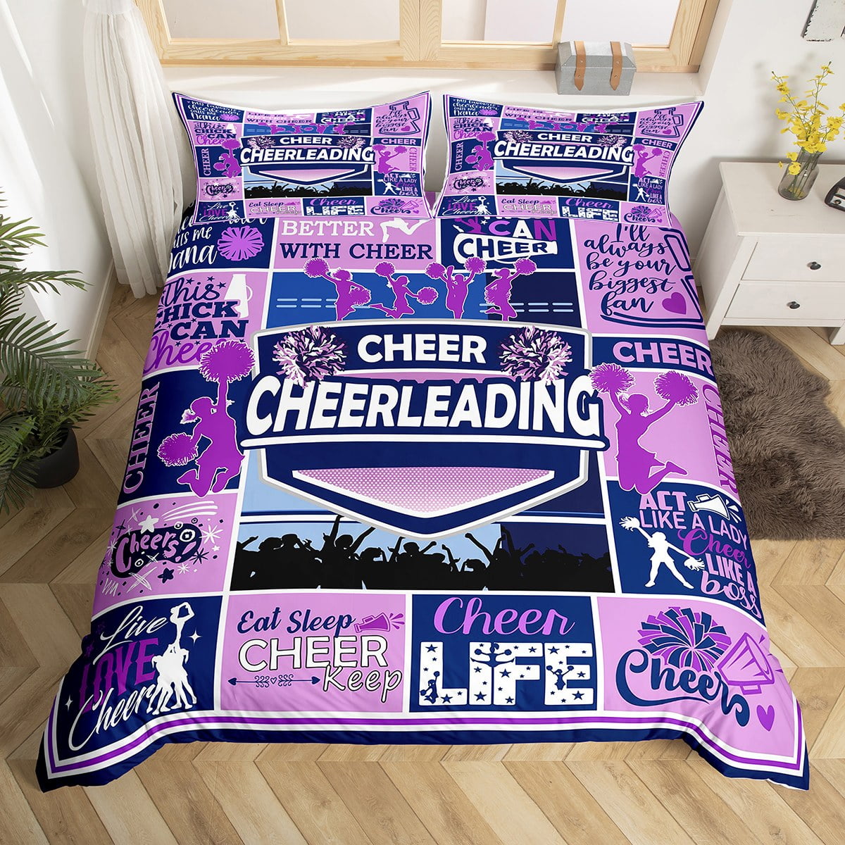 Cheer Duvet Cover for Girls Women,Cheerleading Bedding Set for Cheer