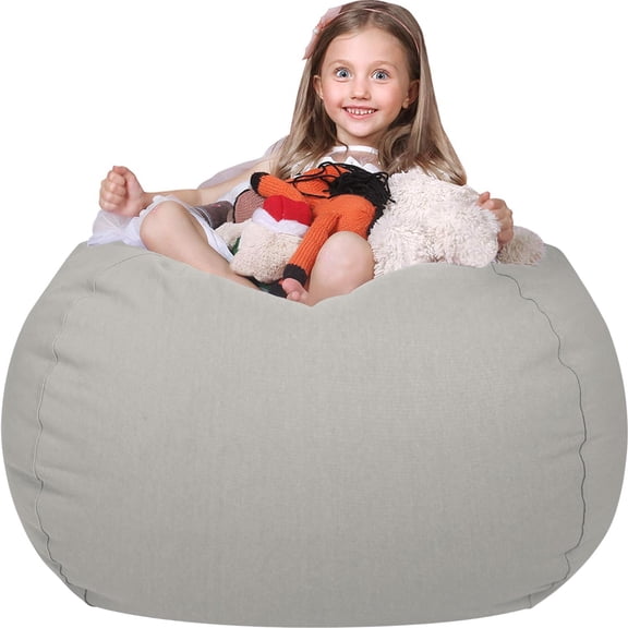 Stuffed Animal Storage Bean Bag Chair Cover with Zipper Solid Grey XX-Large