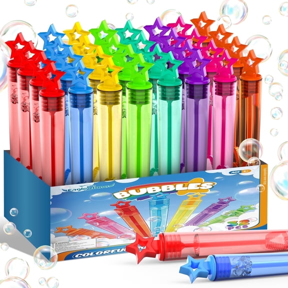 Lenbar Bubble Wands Set 32 Pieces, Mini Star Bubble Bottles Pre-Filled with Solution, Colorful Party Favors for Kids Birthdays & Outdoor Play