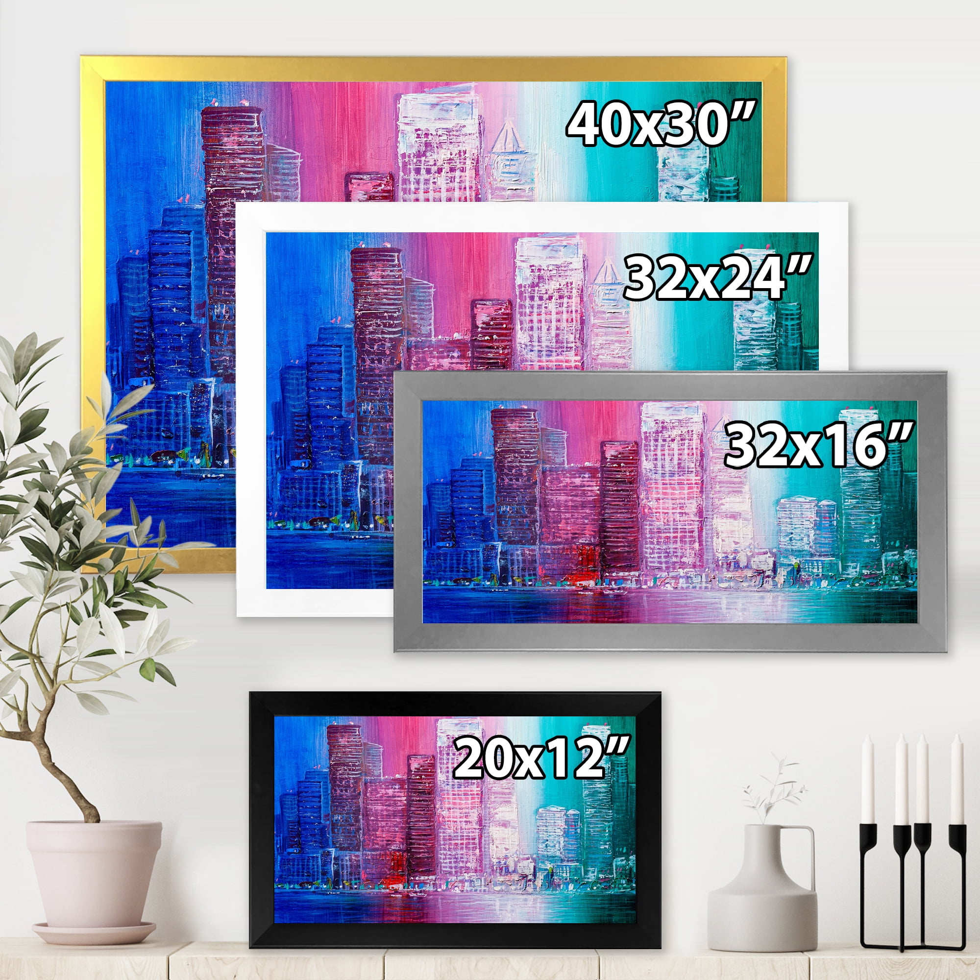 Designart 'Abstract Style Cityscape Panorama Skyscrapers II' Modern Framed Art Print