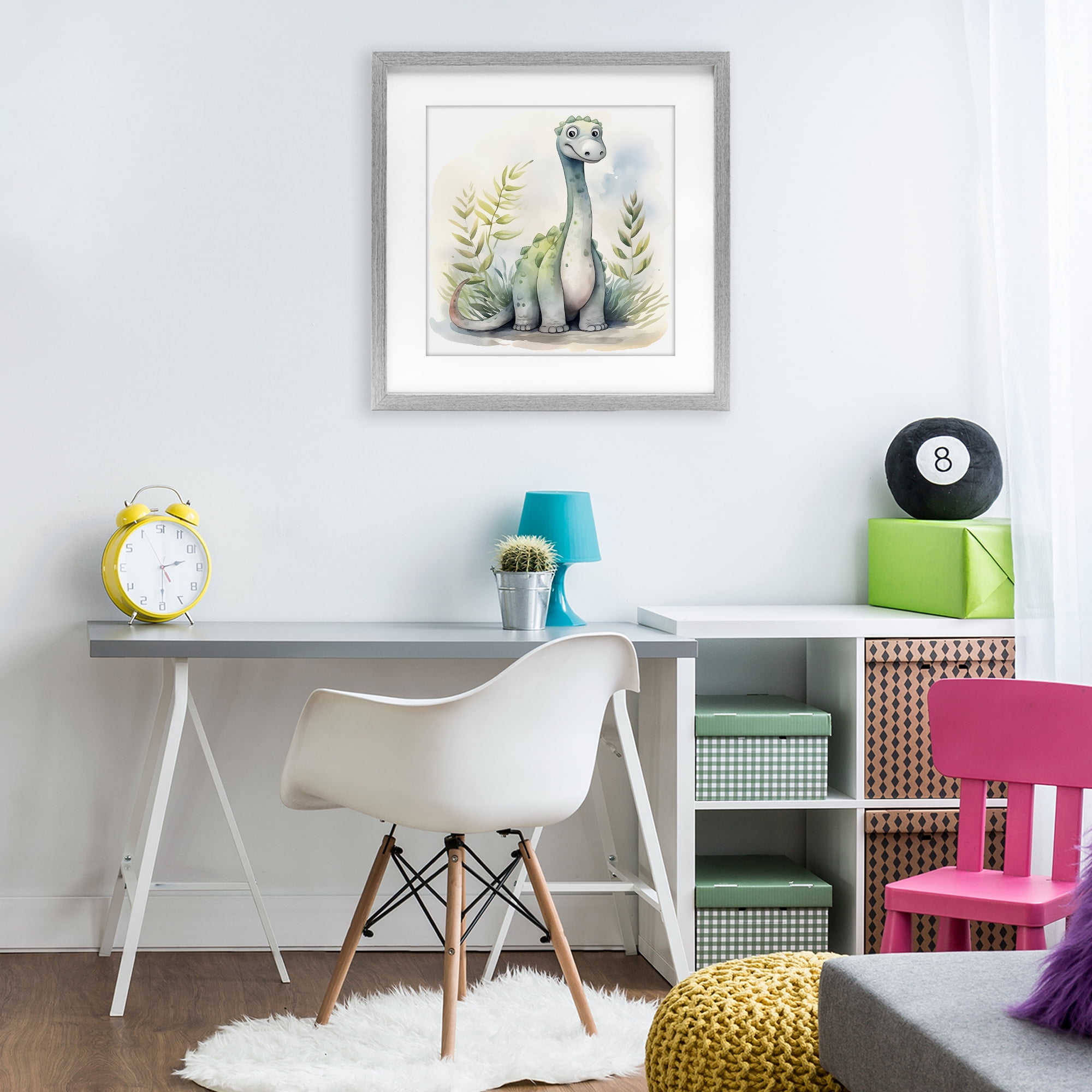 Stupell Industries Crafty Critters Dino Gray Framed Print Under Glass, design by Steve Hunziker