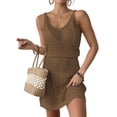 thumbnail image 3 of zaveiop Women's Crochet Cover up Hollow Out Bathing Suit Sleeveless Short Beach Cover up Dress 2026 (Coffee, XL), 3 of 9