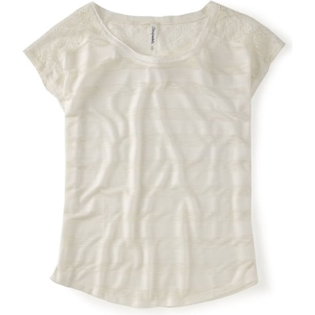 Aeropostale Blusa de encaje con espalda a rayas para mujer, blanca, extragrande
