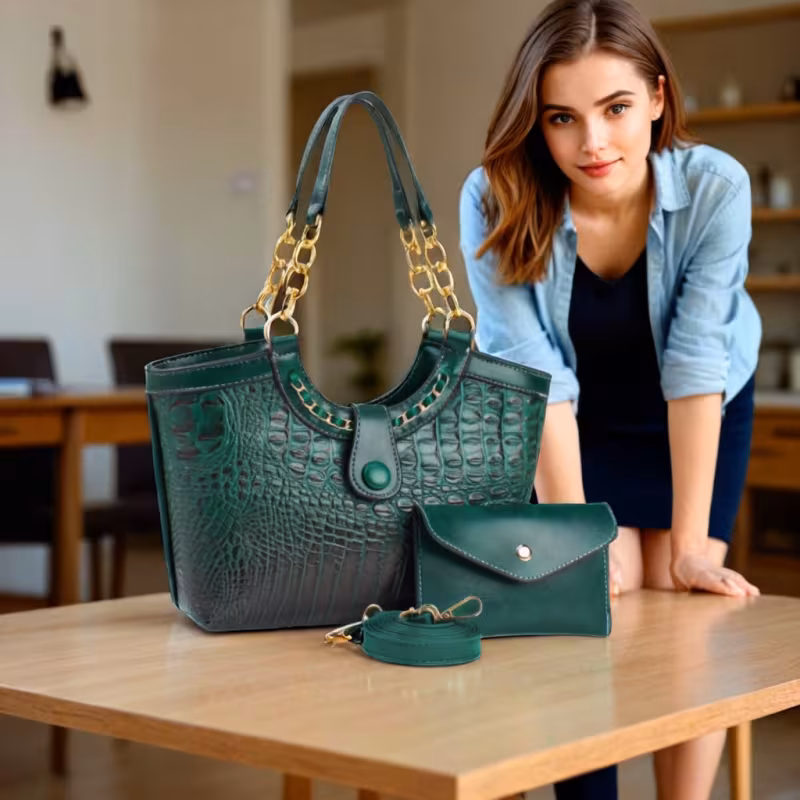 thumbnail image 2 of 2pcs PU Crocodile Embossed Women'S Bag Set, Made of High-quality Hardware and Materials, Suitable As A Shoulder Bag or Crossbody Bag for Gifts, 2 of 8