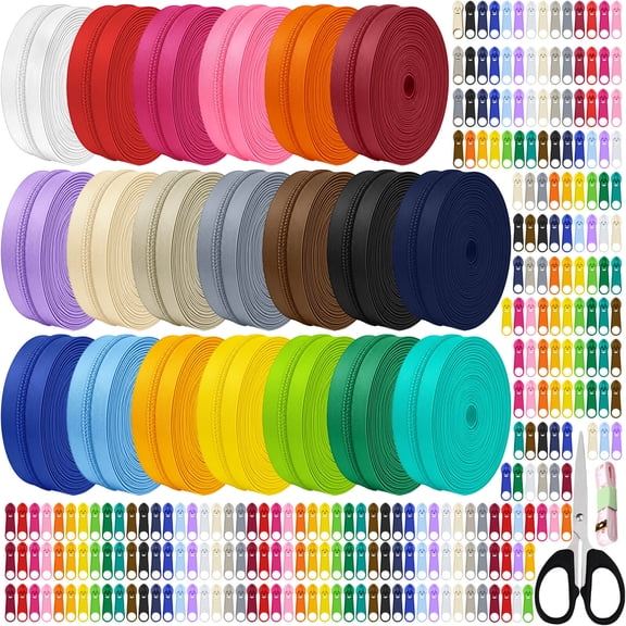 80 Yards #3 Nylon Coil Zippered Multicolor Sewing Zipper Sewing Fasteners, with 200 Assorted Colorful Pcs Pull Heads for Sewing Crafts