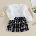 thumbnail image 2 of Bagilaanoe 2Pcs Toddler Baby Girls Fall Clothes Long Sleeve Tops + Mini Plaid Skirts with Belt 6M 12M 18M 24M 3T 4T Kids Casual Skirts Set, 2 of 8
