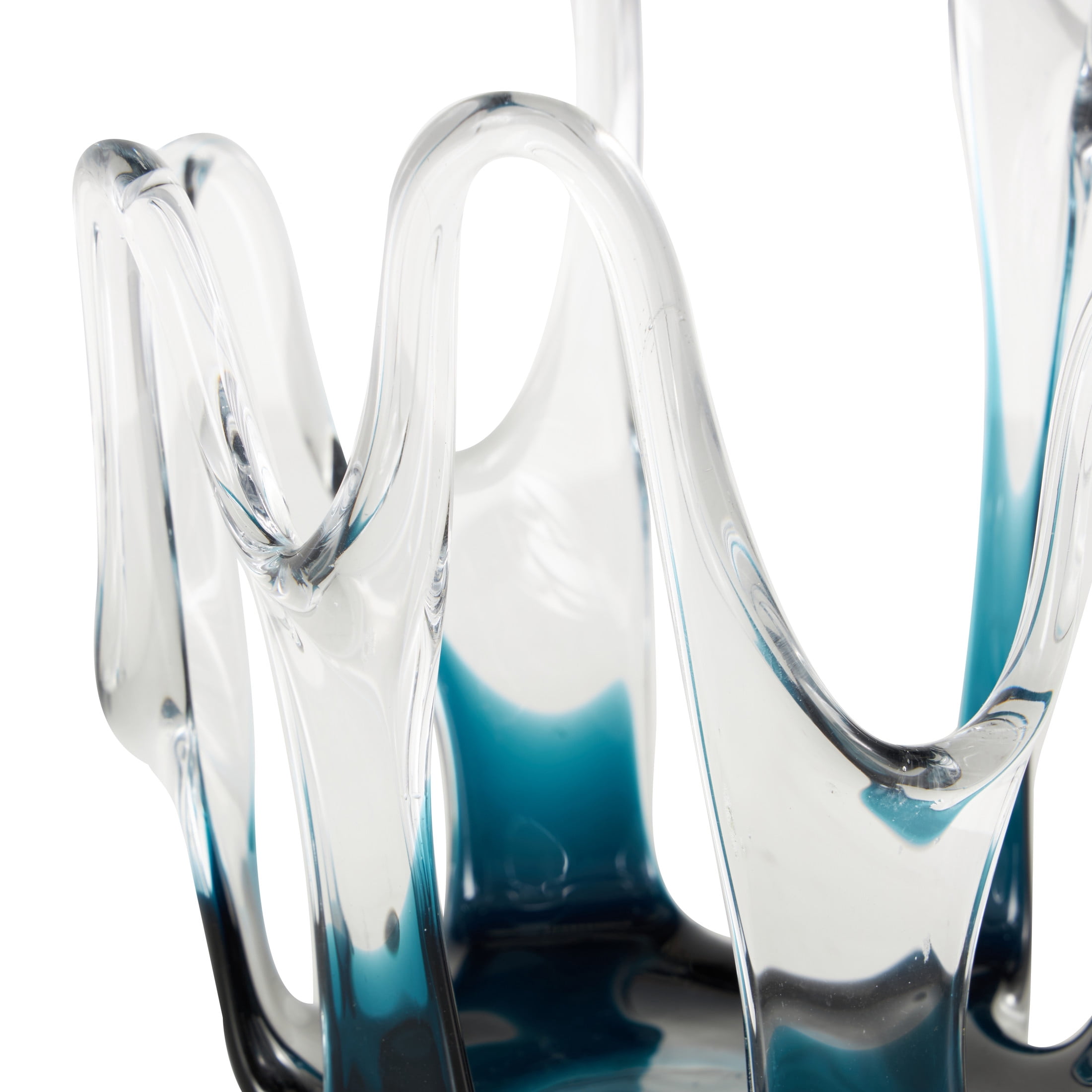 DecMode 10" Abstract Ombre Blue Glass Vase with Wavy Oval Cutouts