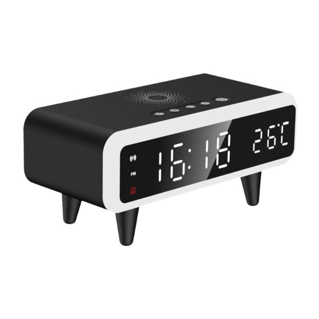 Reloj despertador digital con regulador de temperatura para interiores, moderno reloj de mesa de escritorio sin cable, carga para festivales, mesita Negro