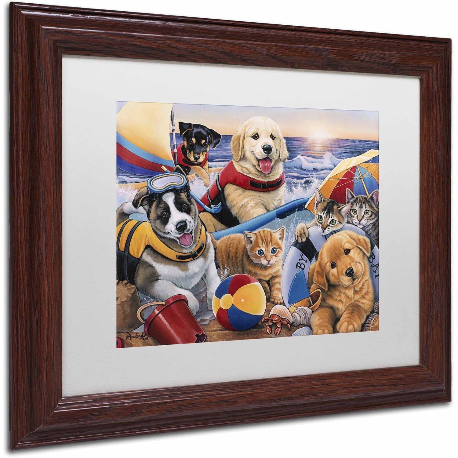 Trademark Fine Art 'Beach Buddies' Canvas Art by Jenny Newland, White Matte, Wood Frame