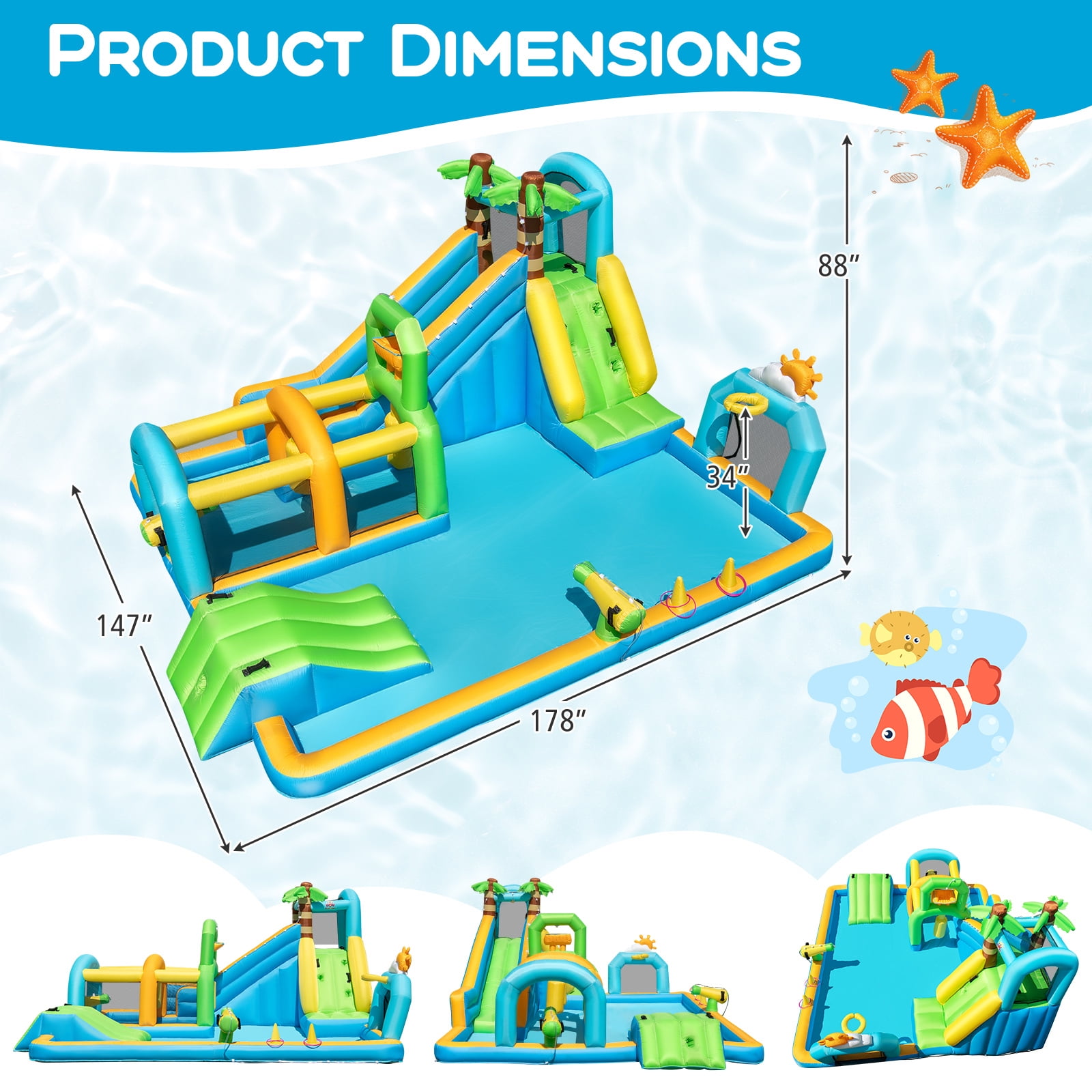 Gymax Inflatable Water Slide w/Splash Pool Climbing Wall Football Goal 750W Blower
