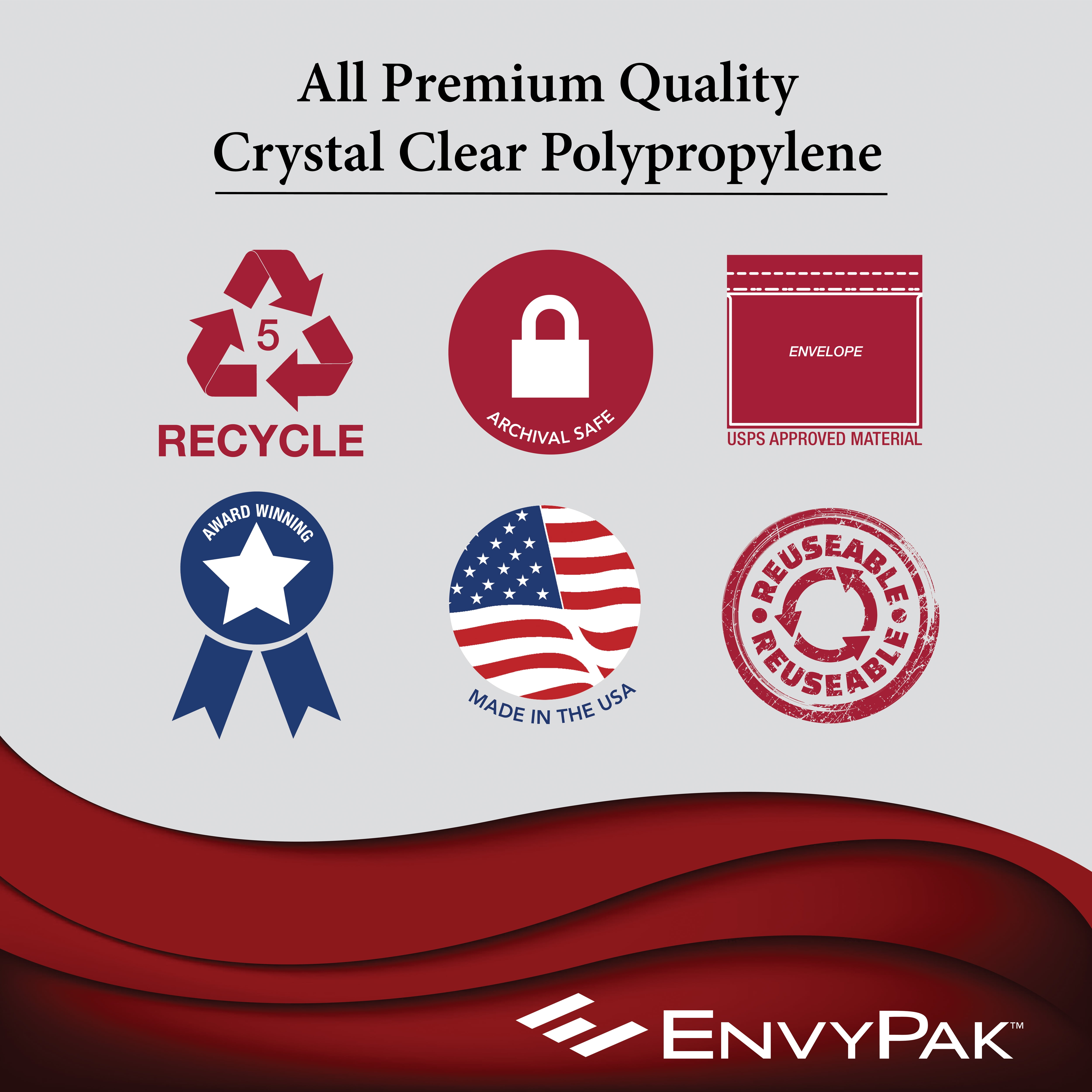 EnvyPak Crystal Clear Booklet Style Envelope 6" x 9", Permanent Tape (5.5″ x 8″ Insert Size) Holds Booklets, Catalogs and Brochures - Box of 100 - Made in USA