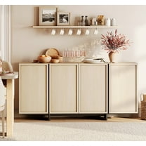 WAMPAT Modern Sideboard Buffet Cabinet with 4 Doors, Multifunctional Sideboard with Large Storage and T-Shaped Legs, Coffee Bar Cabinet Storage Cabinet for Kitchen, Dining Living Room, Light Oak