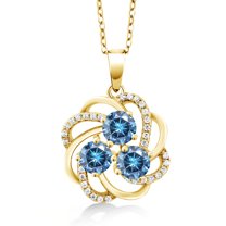 Gem Stone King 18K Yellow Gold Plated Silver Pendant with Chain Persian Blue Moissanite (1.82 Cttw)