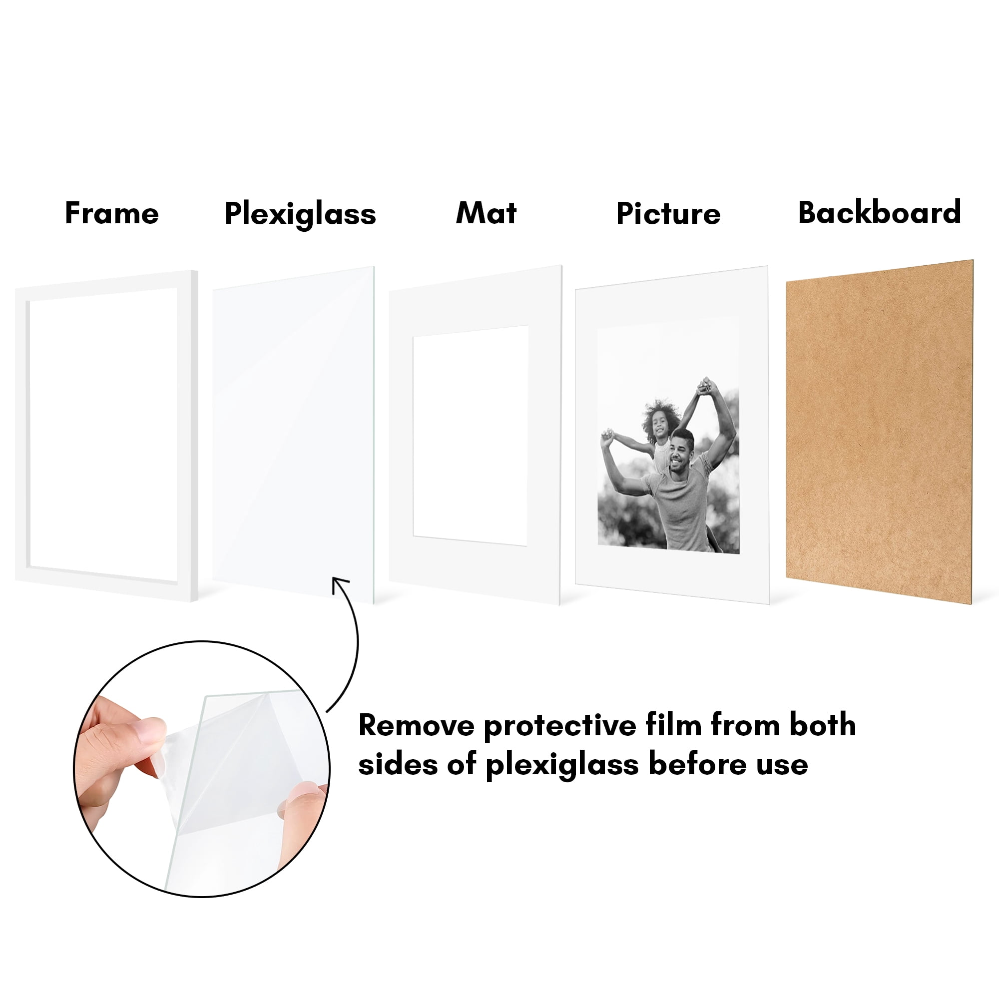 Americanflat 11x14 Picture Frame with Polished Plexiglass with 8x10 Mat 5 Pack Display Photo Galleria - White