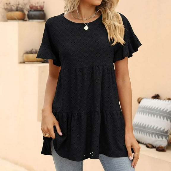 Womens Tops, Summer Clearance Womens Casual Solid Color Round Neck Short Sleeve Tops Blouses